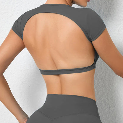 Athena Open Back 2/3 Sleeve Crop Shirt